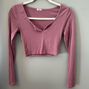 Garage Ribbed Mauve V-Neck Crop Top